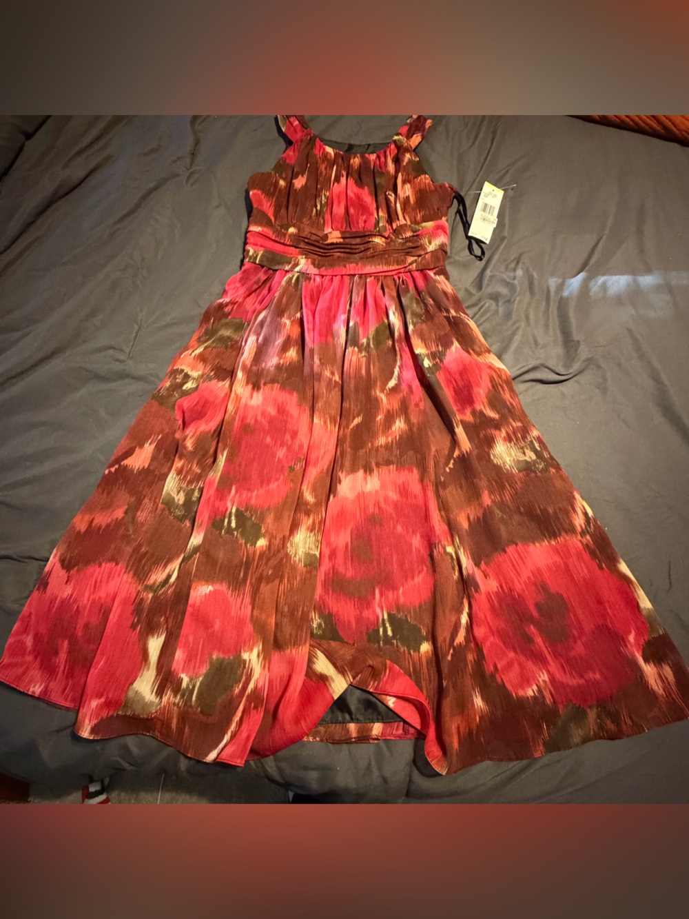 Jones of New York NWT Y2K Red and Brown Floral Maxi Dress